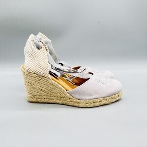 Paseart Sandals Womens 8.5 Gray Suede Espadrille Wedge Ankle Tie Lace Up Shoes